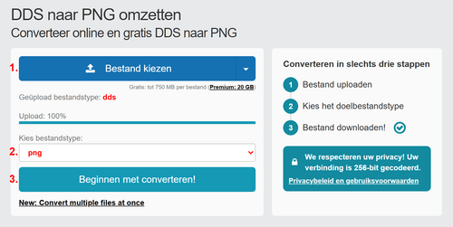 Hoe DDS bestanden online converteren naar PNG