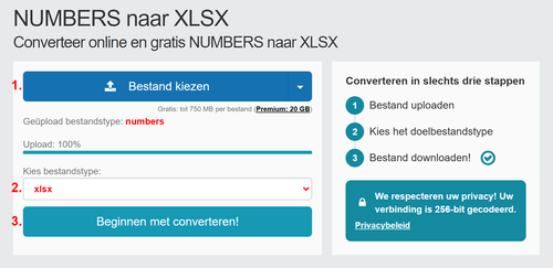 Hoe NUMBERS bestanden online converteren naar XLSX