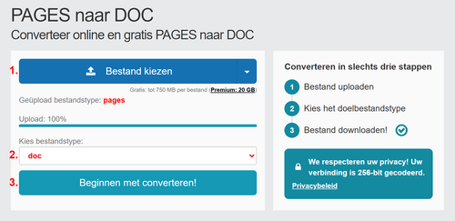 Hoe PAGES bestanden online converteren naar DOC